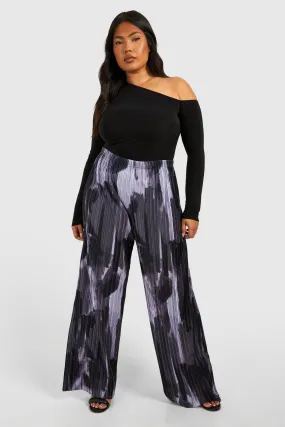 Plus Plisse Abstract Print Wide Leg Pants