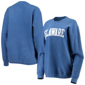 Pressbox Delaware Fightin' Blue Hens Women's Royal Comfy Cord Vintage Wash Basic Arch Pullover Sweatshirt