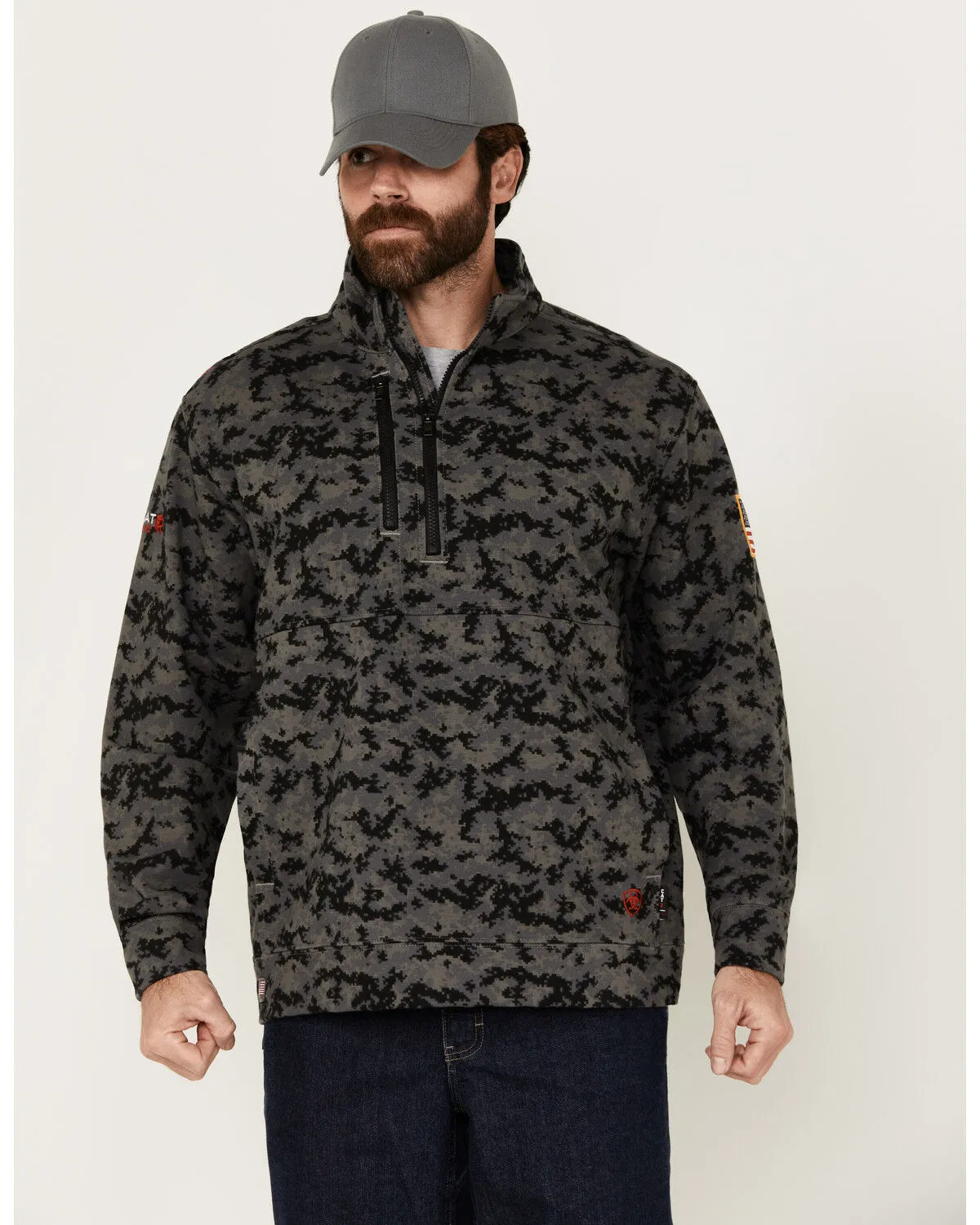 Product Name:  Ariat Men's FR Durastrech Fleece Camo Print 1/2 Zip-Up Pullover