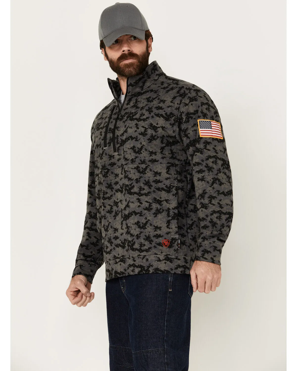 Product Name:  Ariat Men's FR Durastrech Fleece Camo Print 1/2 Zip-Up Pullover