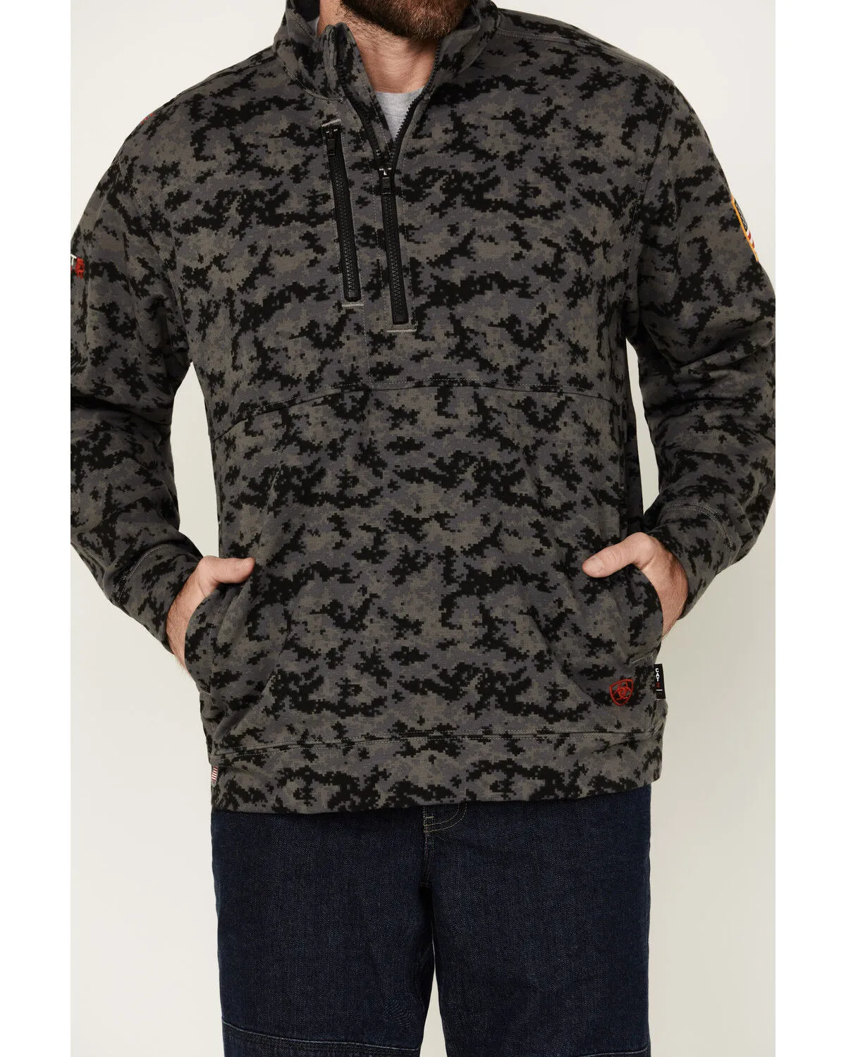 Product Name:  Ariat Men's FR Durastrech Fleece Camo Print 1/2 Zip-Up Pullover