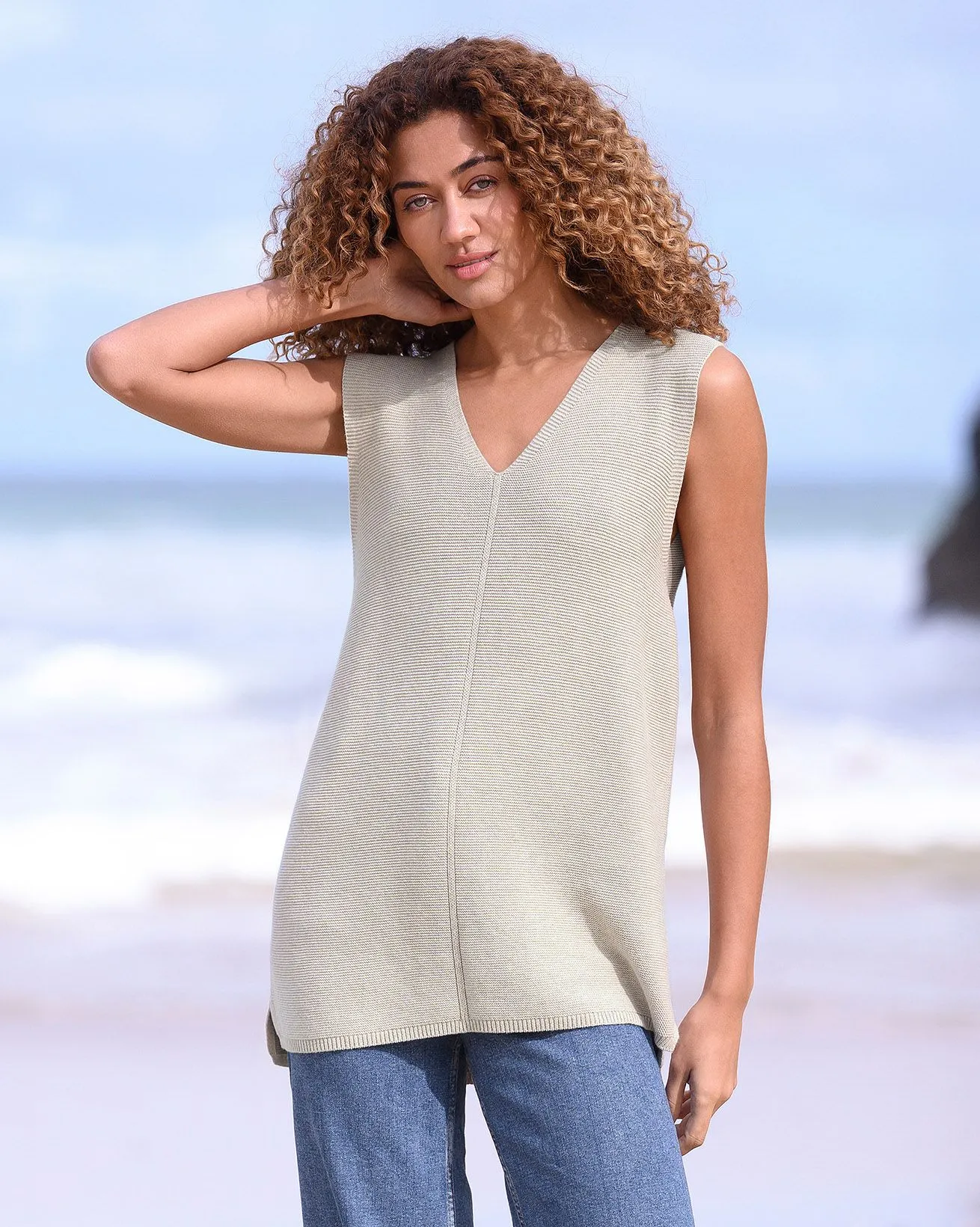 Purl Knit V Neck Sleeveless Top