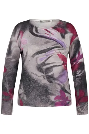 Rabe & LecomtePURPLE ABSTRACT FLORAL PRINT PULLOVER