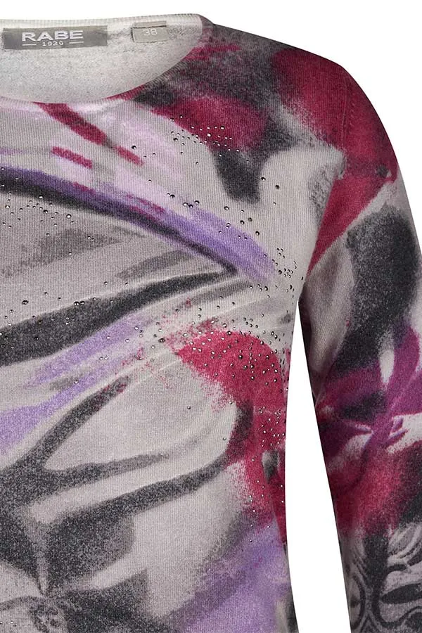 Rabe & LecomtePURPLE ABSTRACT FLORAL PRINT PULLOVER