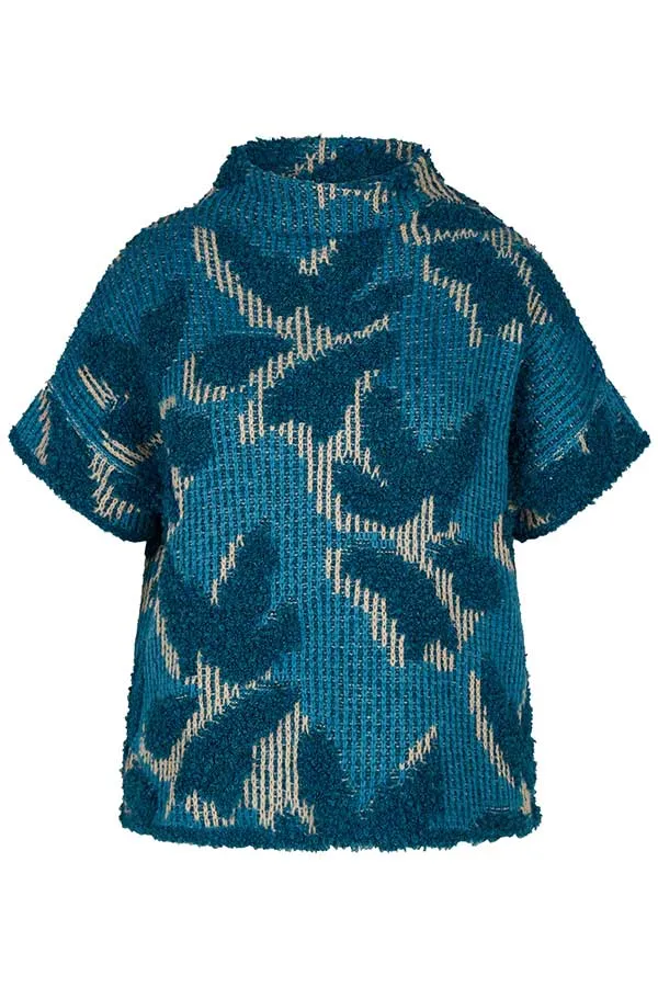 Rabe & LecomteTEAL ABSTRACT PRINT SHORT SLEEVE PULLOVER