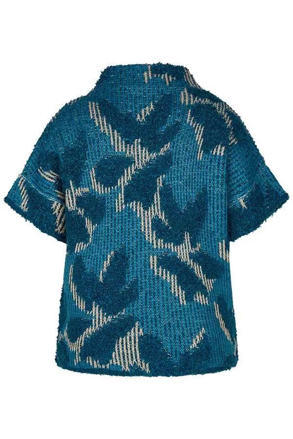 Rabe & LecomteTEAL ABSTRACT PRINT SHORT SLEEVE PULLOVER