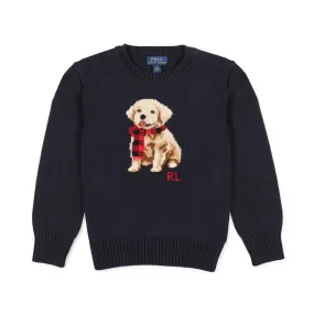 Ralph Lauren Navy Blue Pullover With Puppy For Children