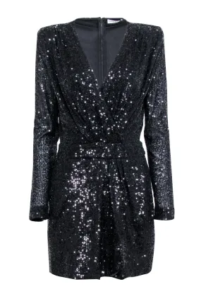 Ramy Brook - Black Sequin Faux Wrap Dress Sz 8