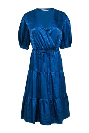 Rebecca Minkoff - Blue Spotted Brocade Satin Wrap Dress Sz XS