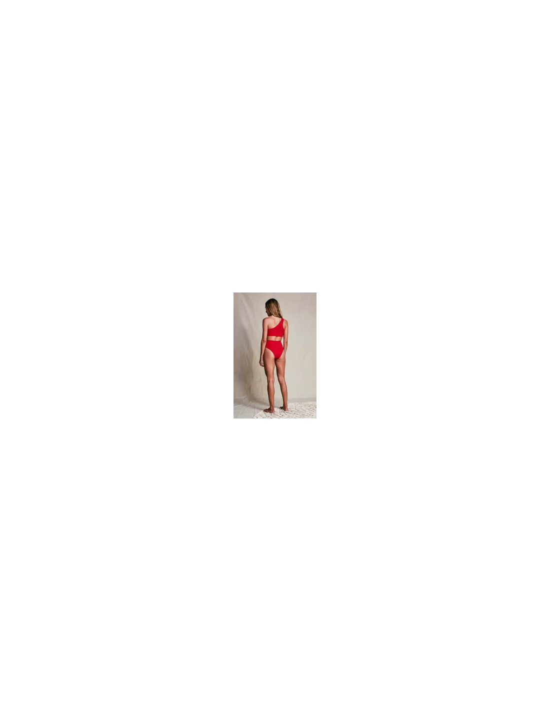 Red High Waist Bikini With Asymmetric Crop Top - Perlin Bikini Red