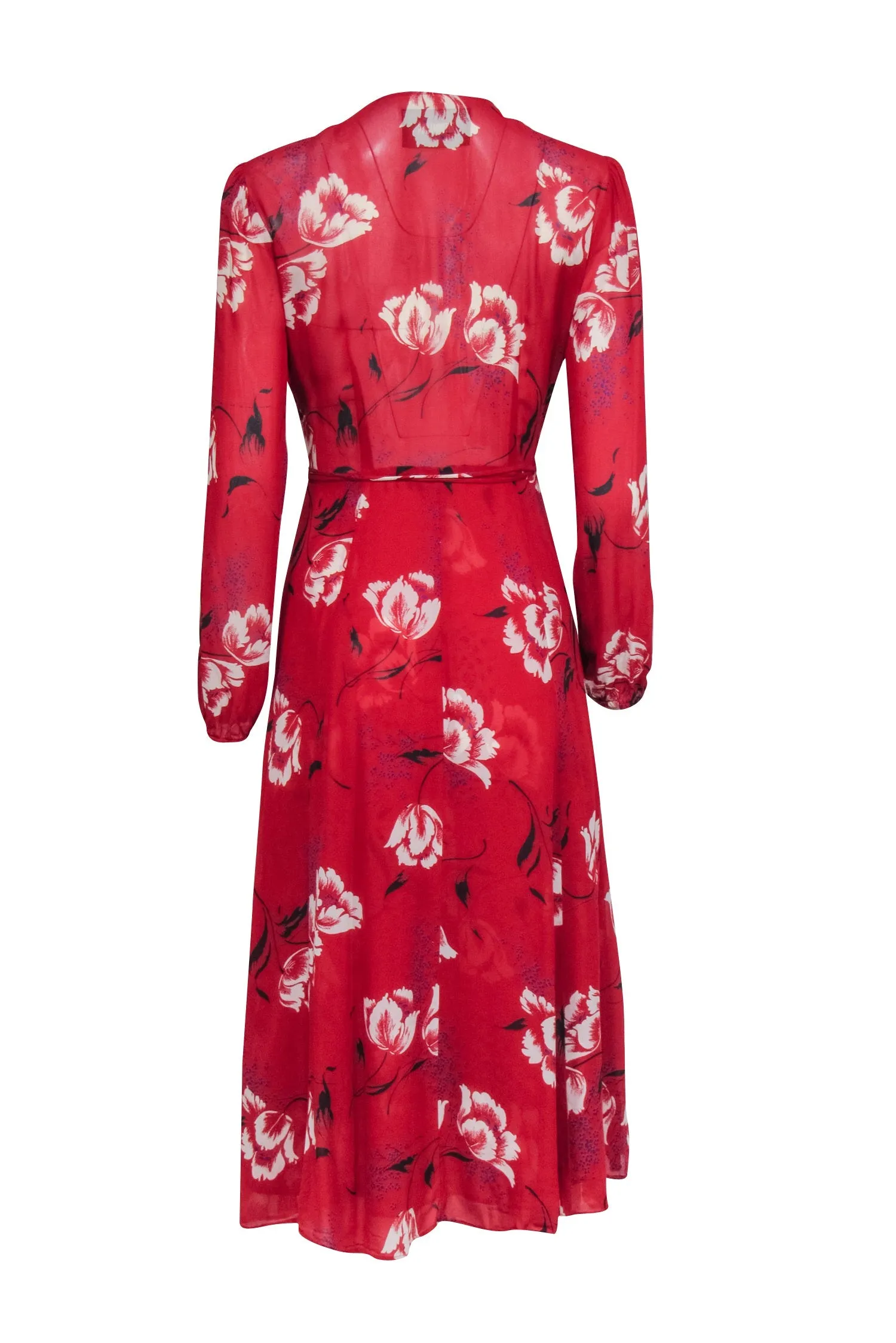 Reformation - Red w/ White Floral Print Midi Wrap Dress Sz S