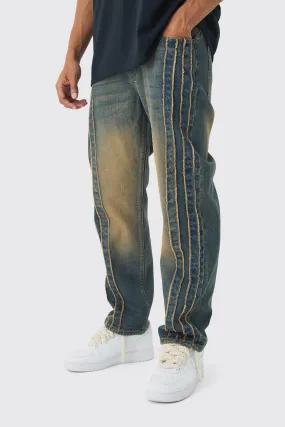 Relaxed Rigid Vintage Wash Distressed Side Panel Jeans