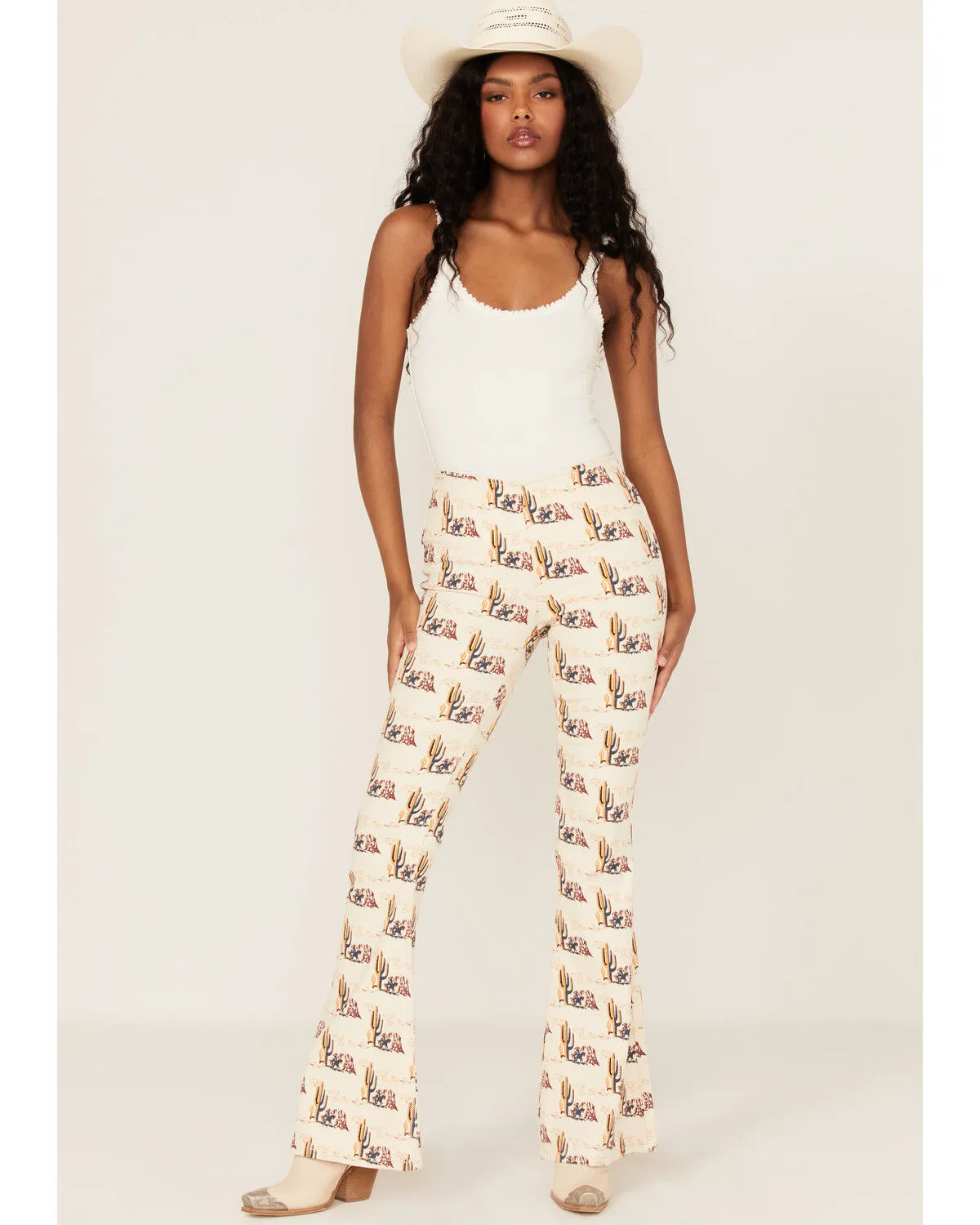 Rock & Roll Denim Women's Desert Cactus Print High Rise Flare Jeans