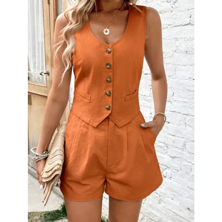 Scoop Neck Sleeveless Top and Shorts Set