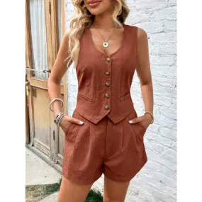 Scoop Neck Sleeveless Top and Shorts Set