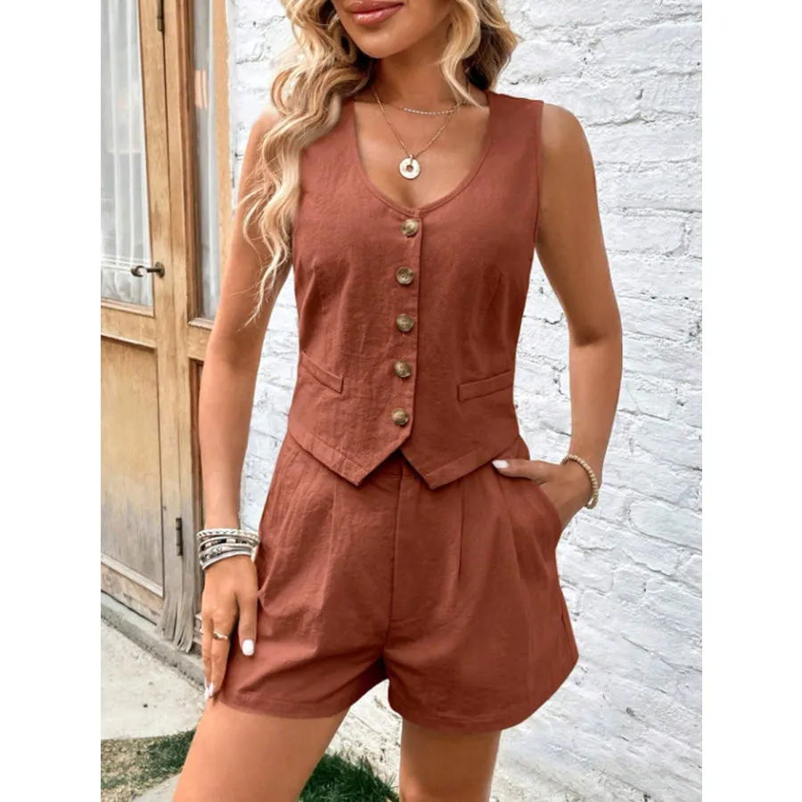 Scoop Neck Sleeveless Top and Shorts Set