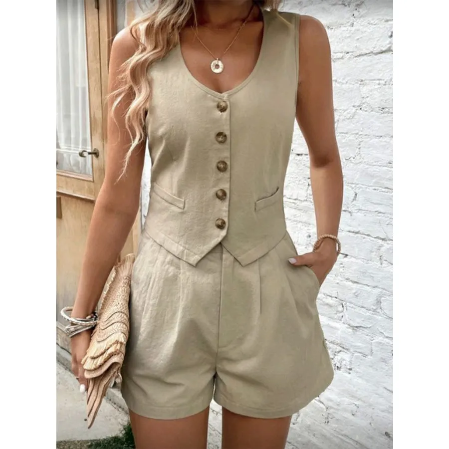 Scoop Neck Sleeveless Top and Shorts Set