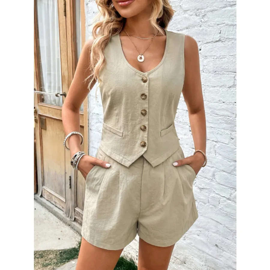 Scoop Neck Sleeveless Top and Shorts Set