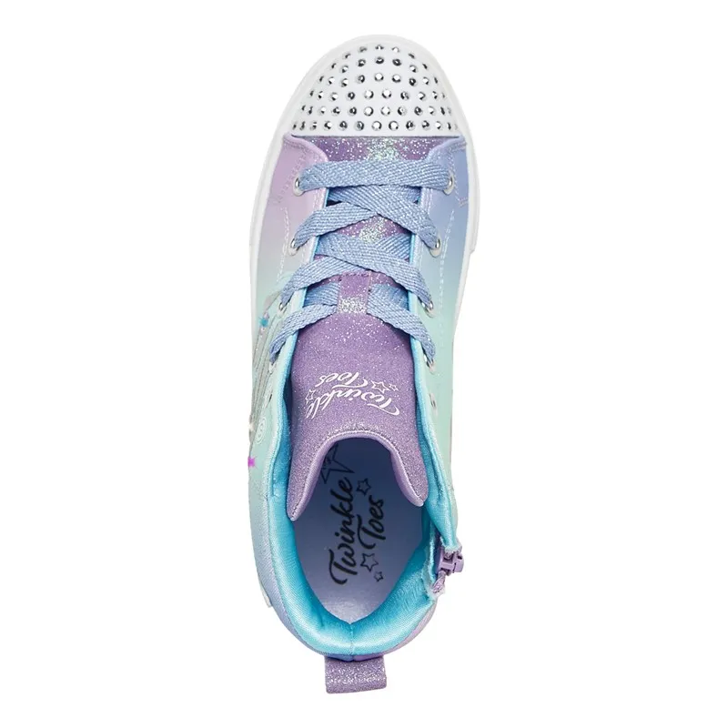 SKECHERS Girls Twinkle Sparks Shooting Star Hi-Top Trainers Light Blue Textile/Multi Trim