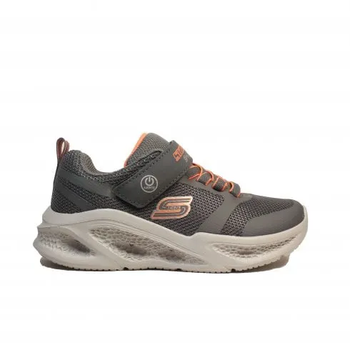 Skechers S-Lights: Meteor-Lights | Charcoal/Orange | Childrens Light Up Trainers