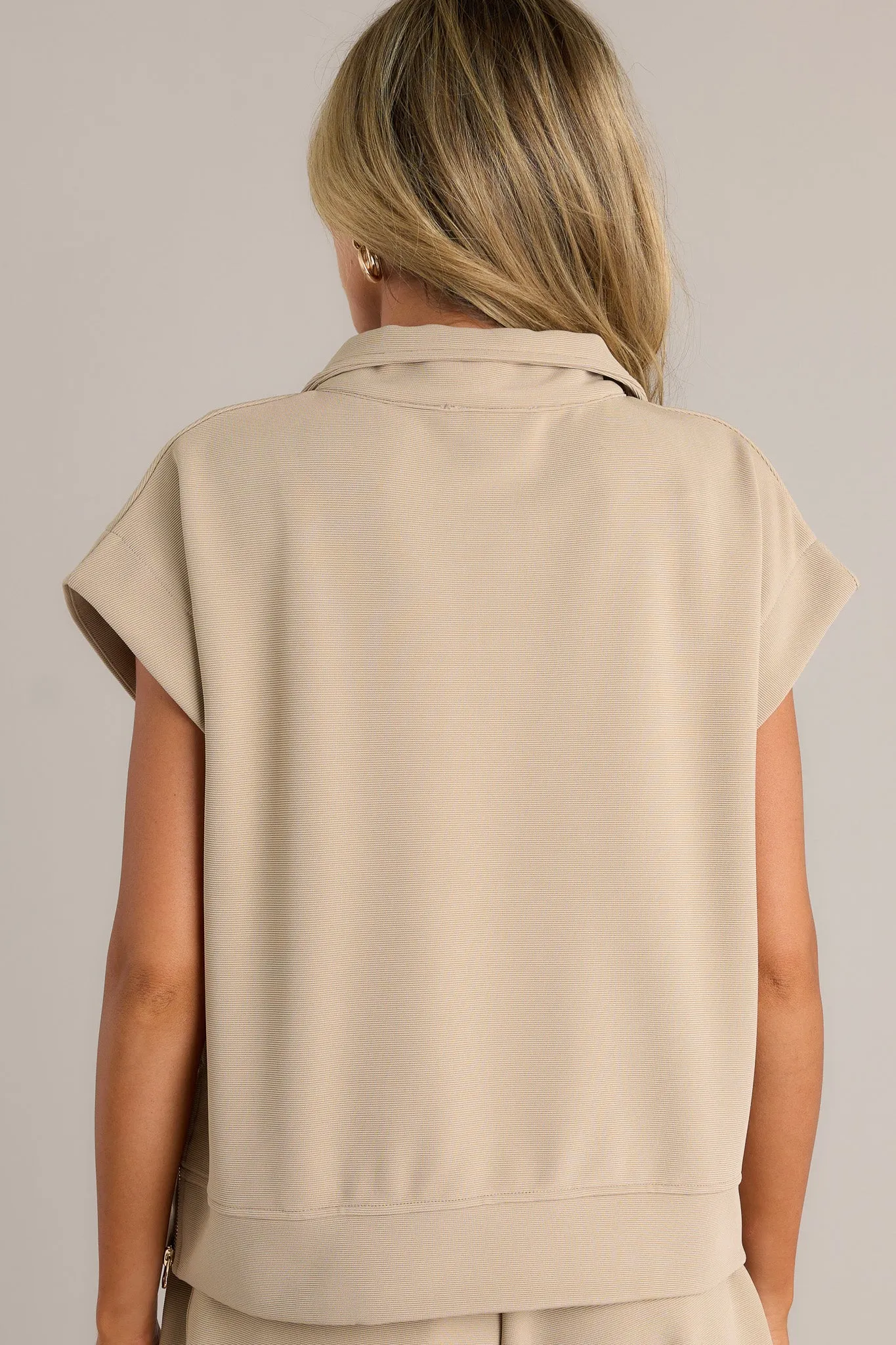 Sleek Street Tan Half-Zip Short Sleeve Pullover