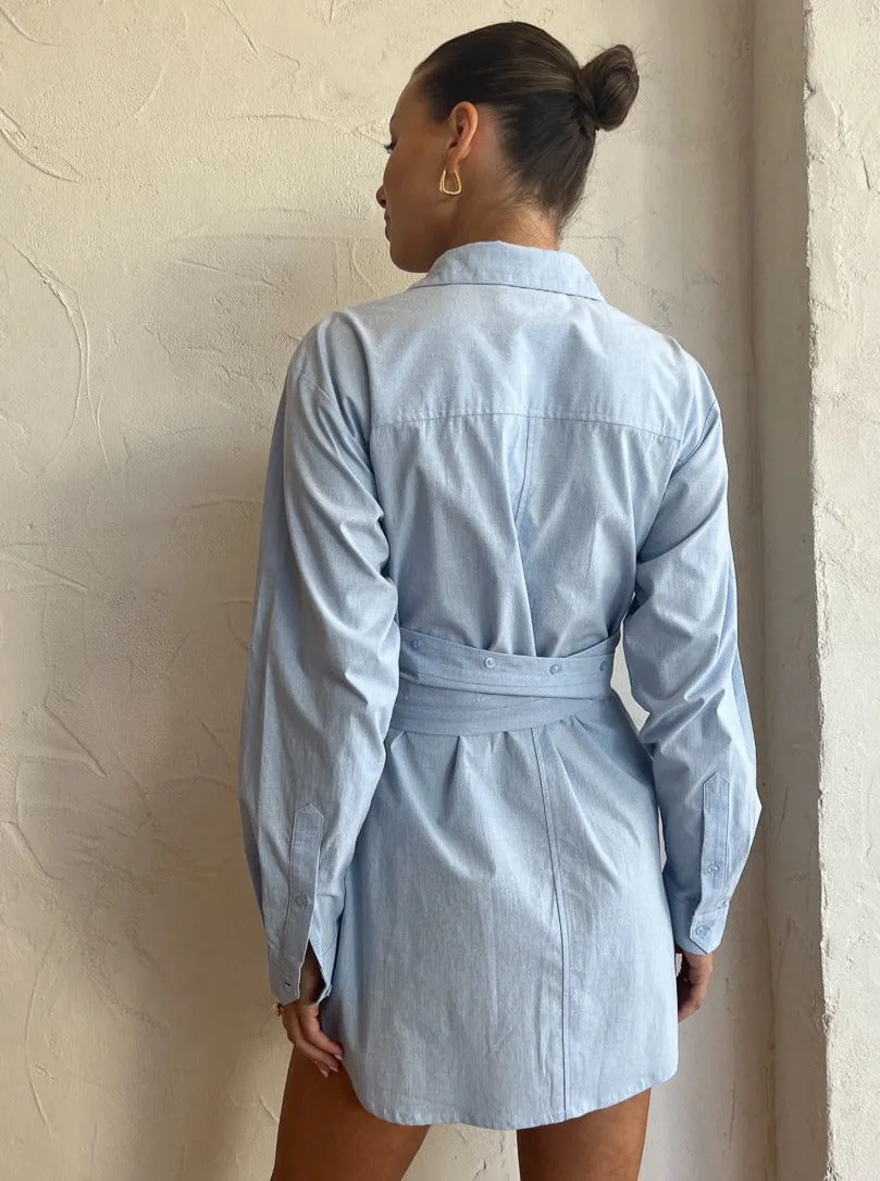 Sovere Dixie Wrap Shirt Dress in Blue