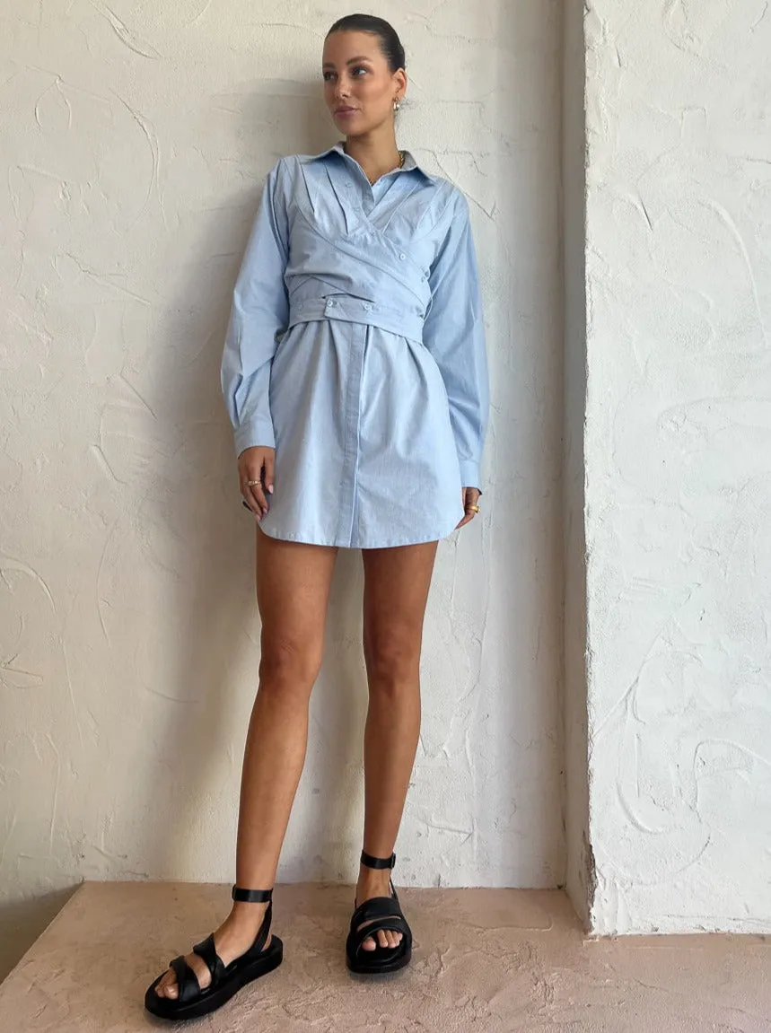 Sovere Dixie Wrap Shirt Dress in Blue