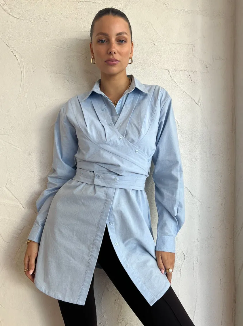 Sovere Dixie Wrap Shirt Dress in Blue