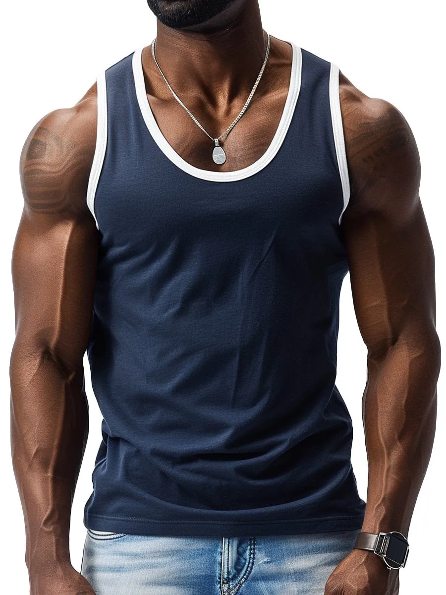 Sport Contrast Color Crew Neck Sleeveless Tank Top