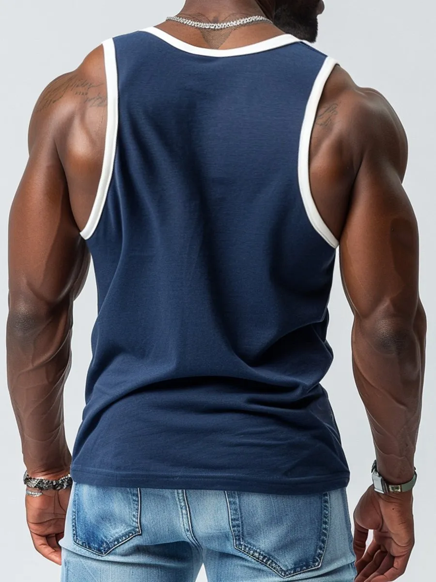 Sport Contrast Color Crew Neck Sleeveless Tank Top