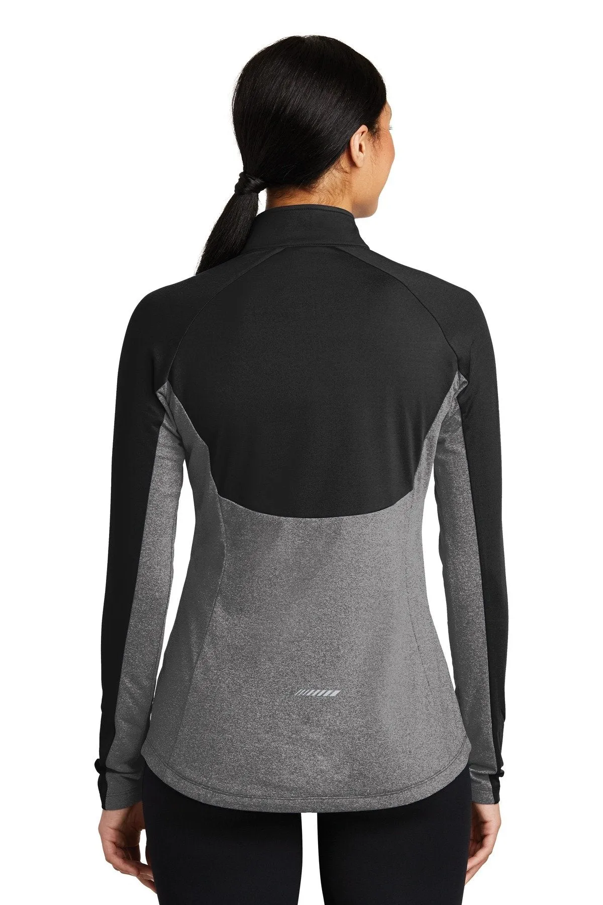 Sport-Tek Ladies Sport-Wick Stretch Contrast 1/2-Zip Pullover LST854 Black/ Charcoal Grey Heather