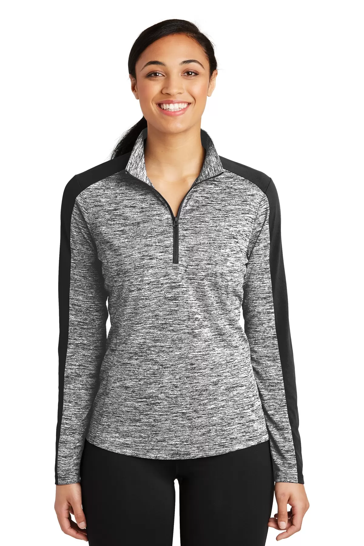 Sport Tek LST397 Sport-Tek Ladies PosiCharge Electric Heather Colorblock 1/4-Zip Pullover SKU: LST397