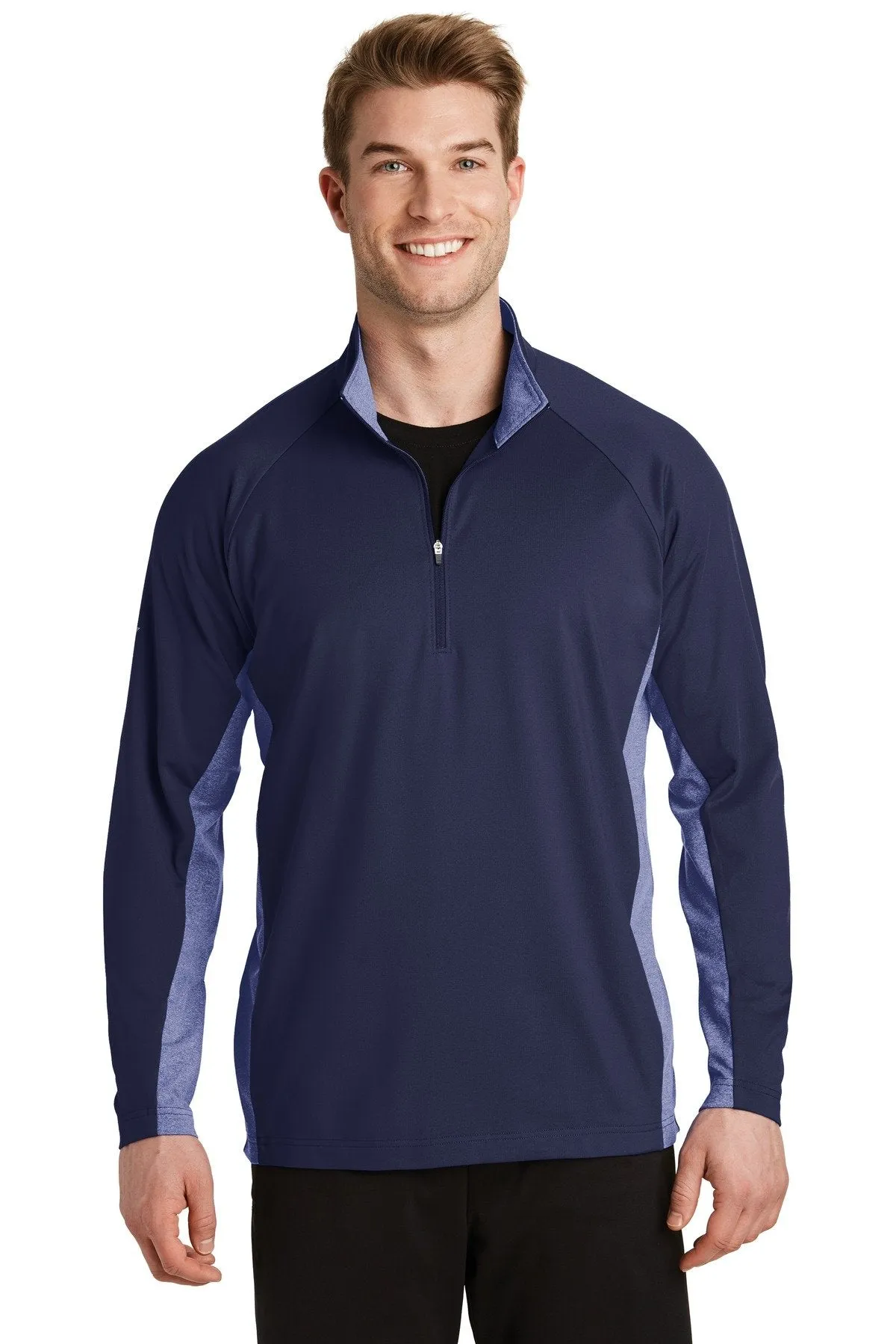 Sport-Tek Sport-Wick Stretch Contrast 1/2-Zip Pullover ST854 True Navy/ True Navy Heather