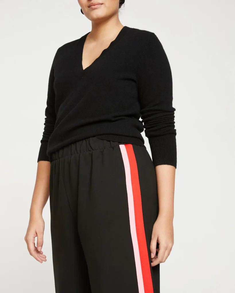 Stephanie Wide Leg Stripe Ponte Pants 30 Inch - Black/Paeonia/Sanguinello