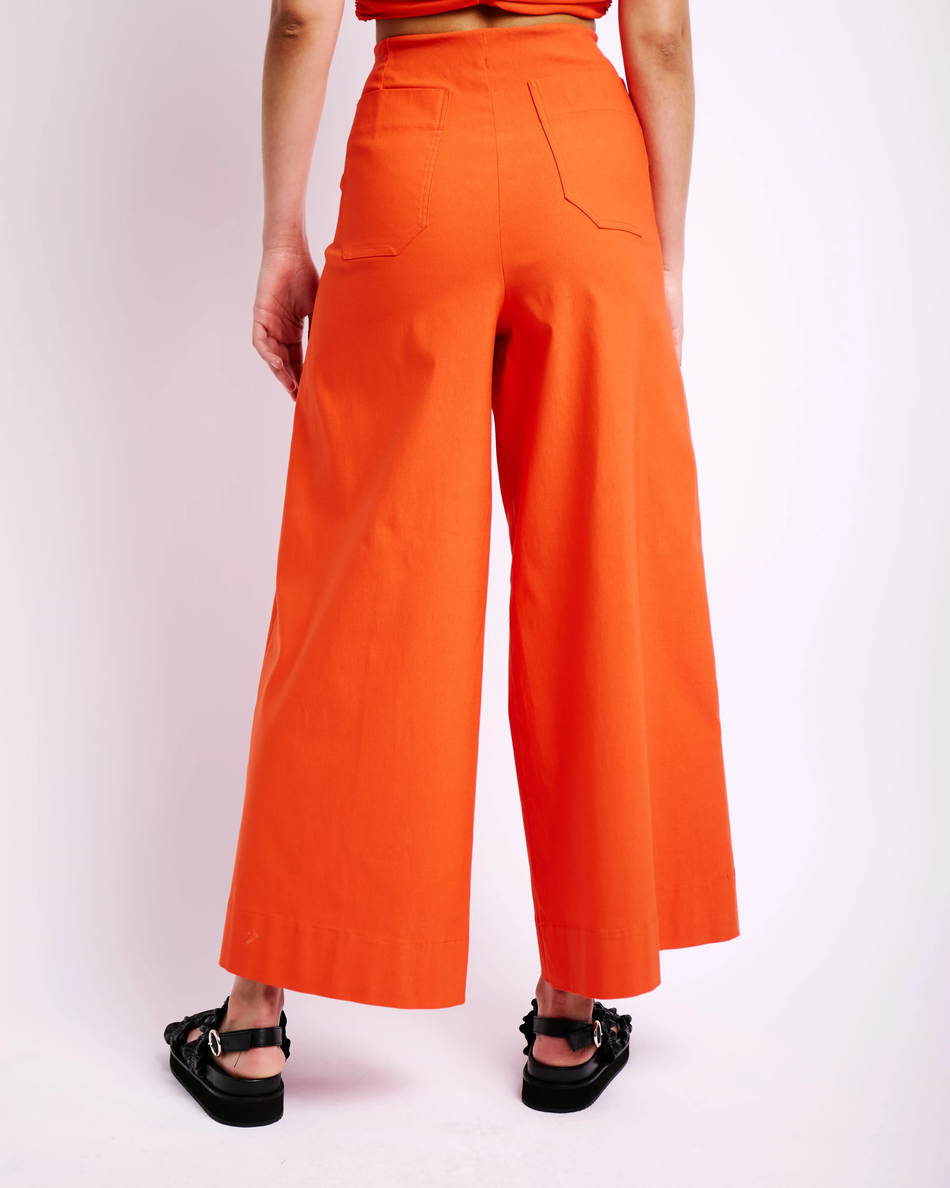 Stretch Wide Leg Cropped Pants in Coral