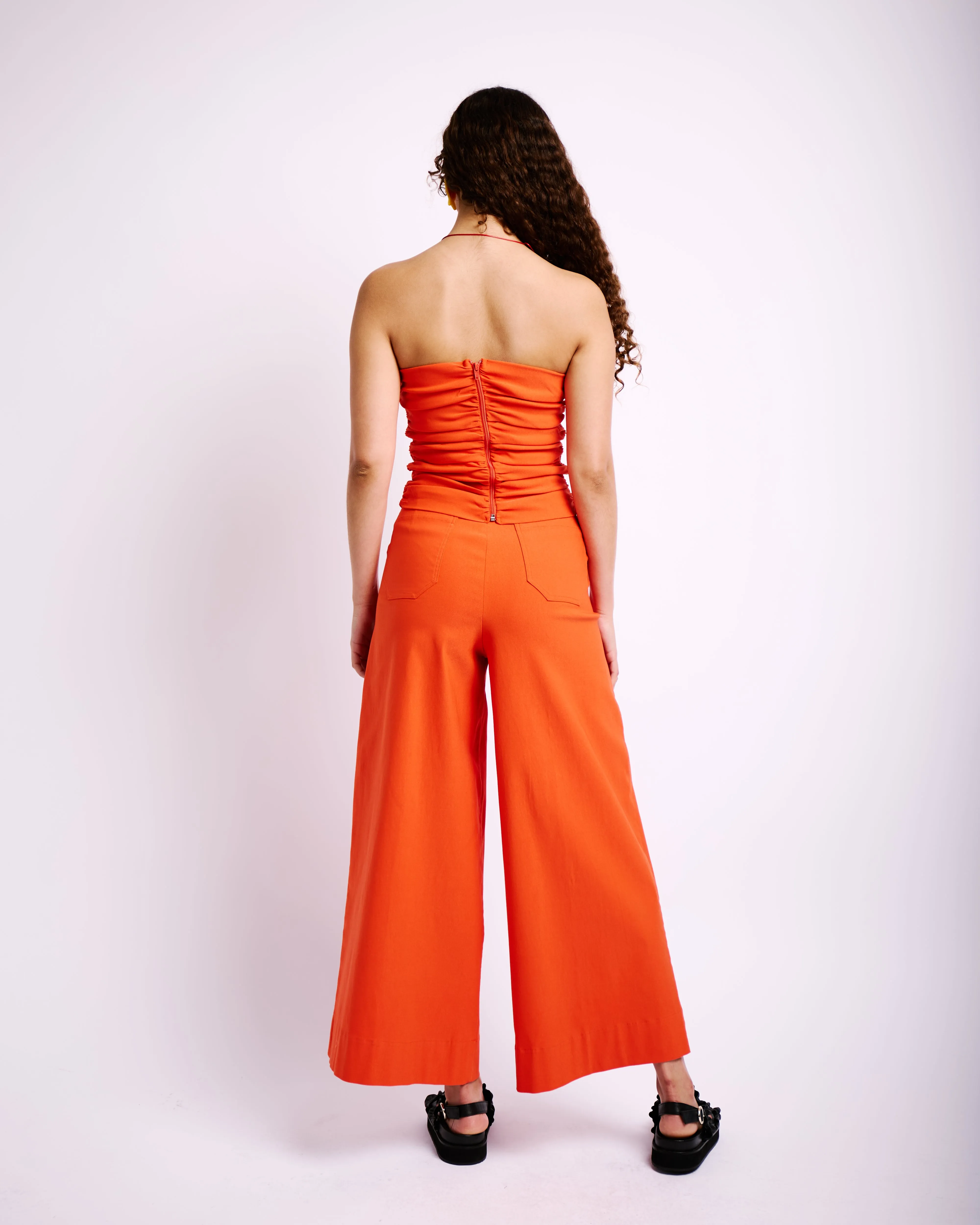 Stretch Wide Leg Cropped Pants in Coral