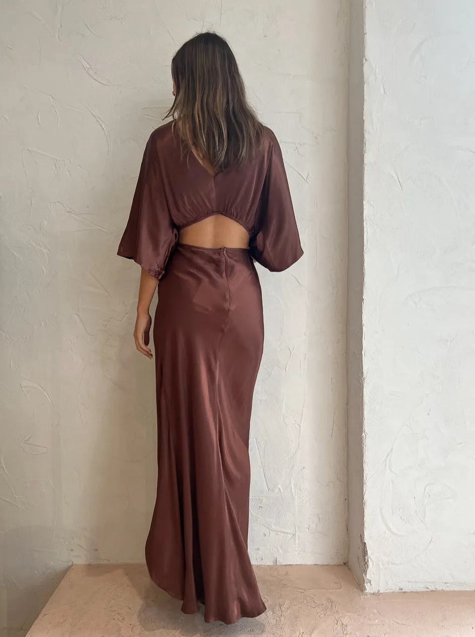 Suboo Tate Twsit Wrap Front Maxi Dress in Chocolate