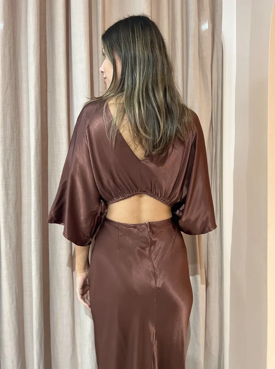 Suboo Tate Twsit Wrap Front Maxi Dress in Chocolate