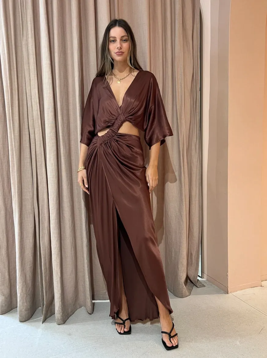 Suboo Tate Twsit Wrap Front Maxi Dress in Chocolate