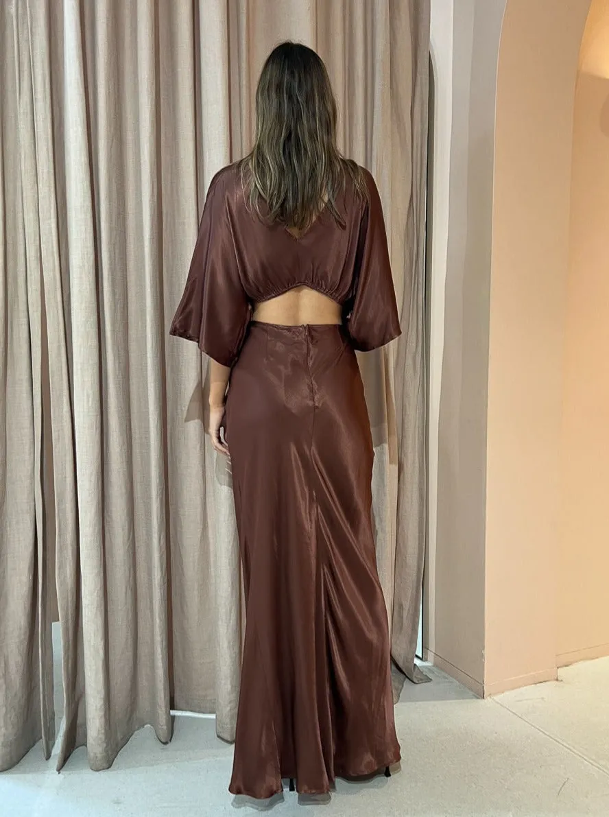 Suboo Tate Twsit Wrap Front Maxi Dress in Chocolate