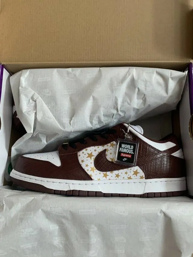 Supreme x nike sb dunk low barkroot brown