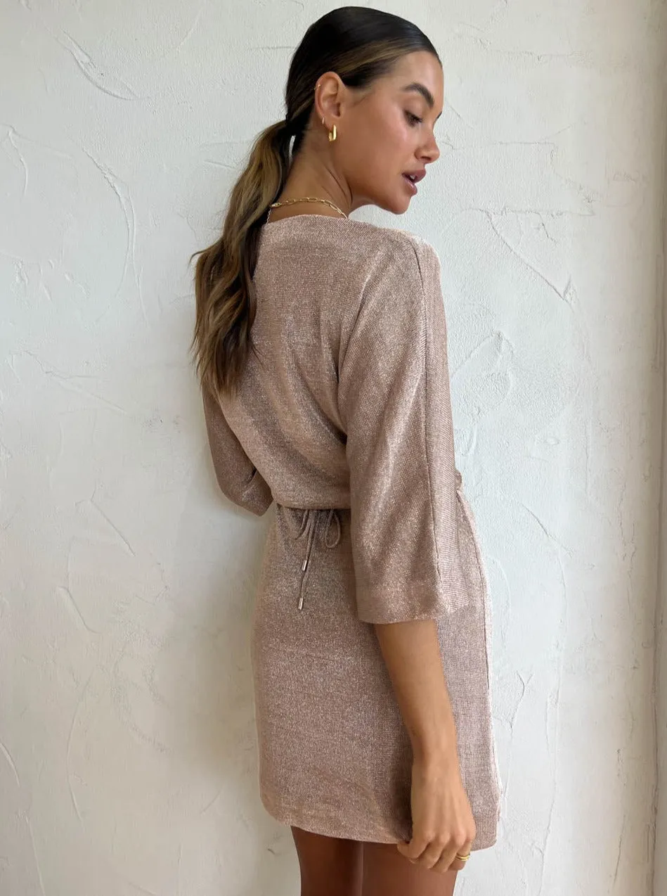 Third Form Heavy Metal Knit Wrap Dress in Rose Gold