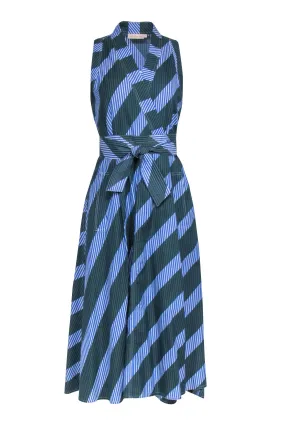 Tory Burch - Green & Blue Striped Sleeveless Wrap Dress Sz 4