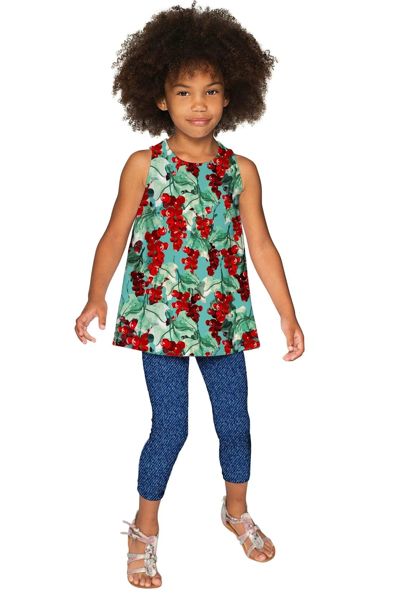 Toscana Emily Green Print Sleeveless Trendy Eco Top - Girls