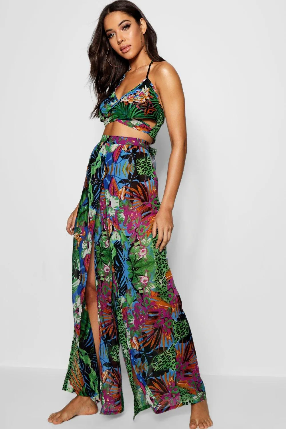 Tropical Split Leg Pants Beach Two-Piece