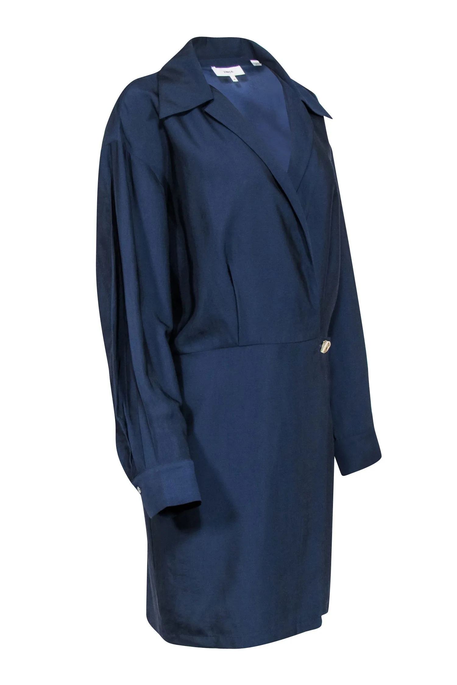 Vince - Navy Long Faux Wrap Dress w/ Hammered Button Closure Sz 14