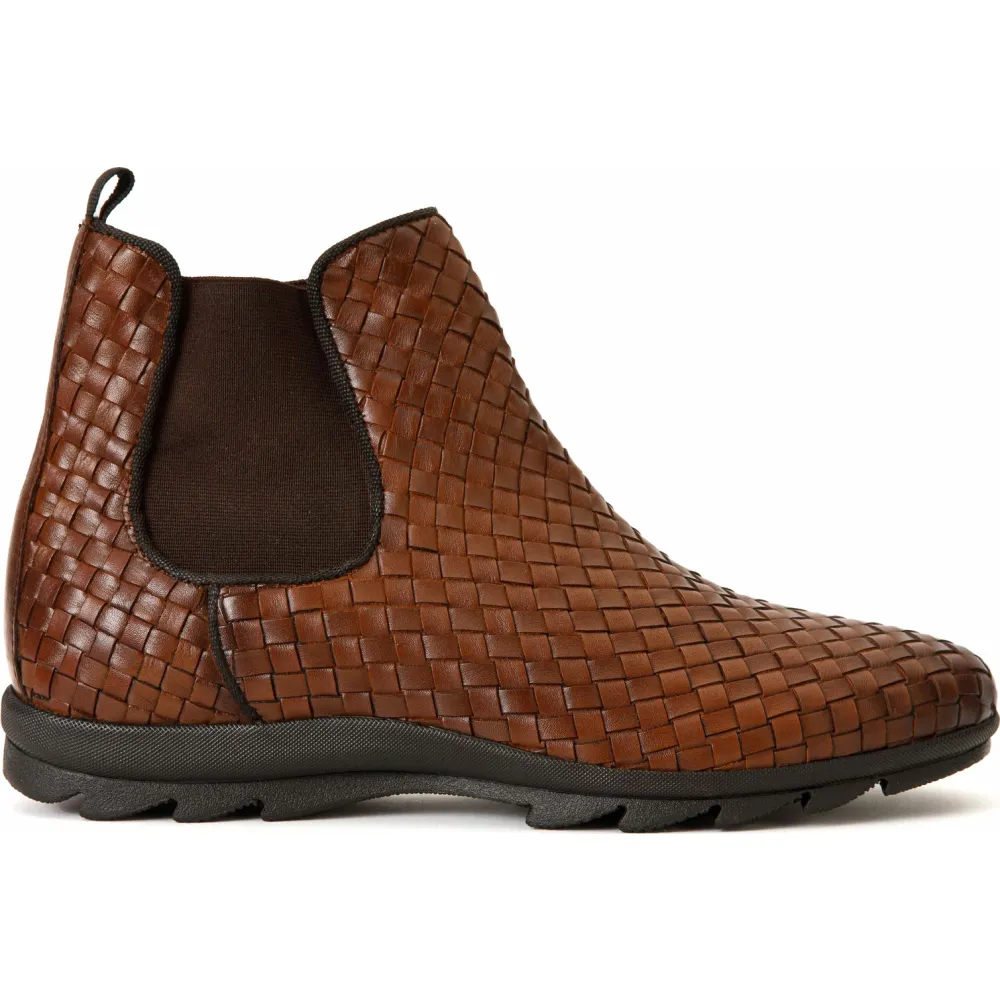 Vinci Leather The Luxpre Brown Leather Handwoven Casual Chelsea Boot (14492)