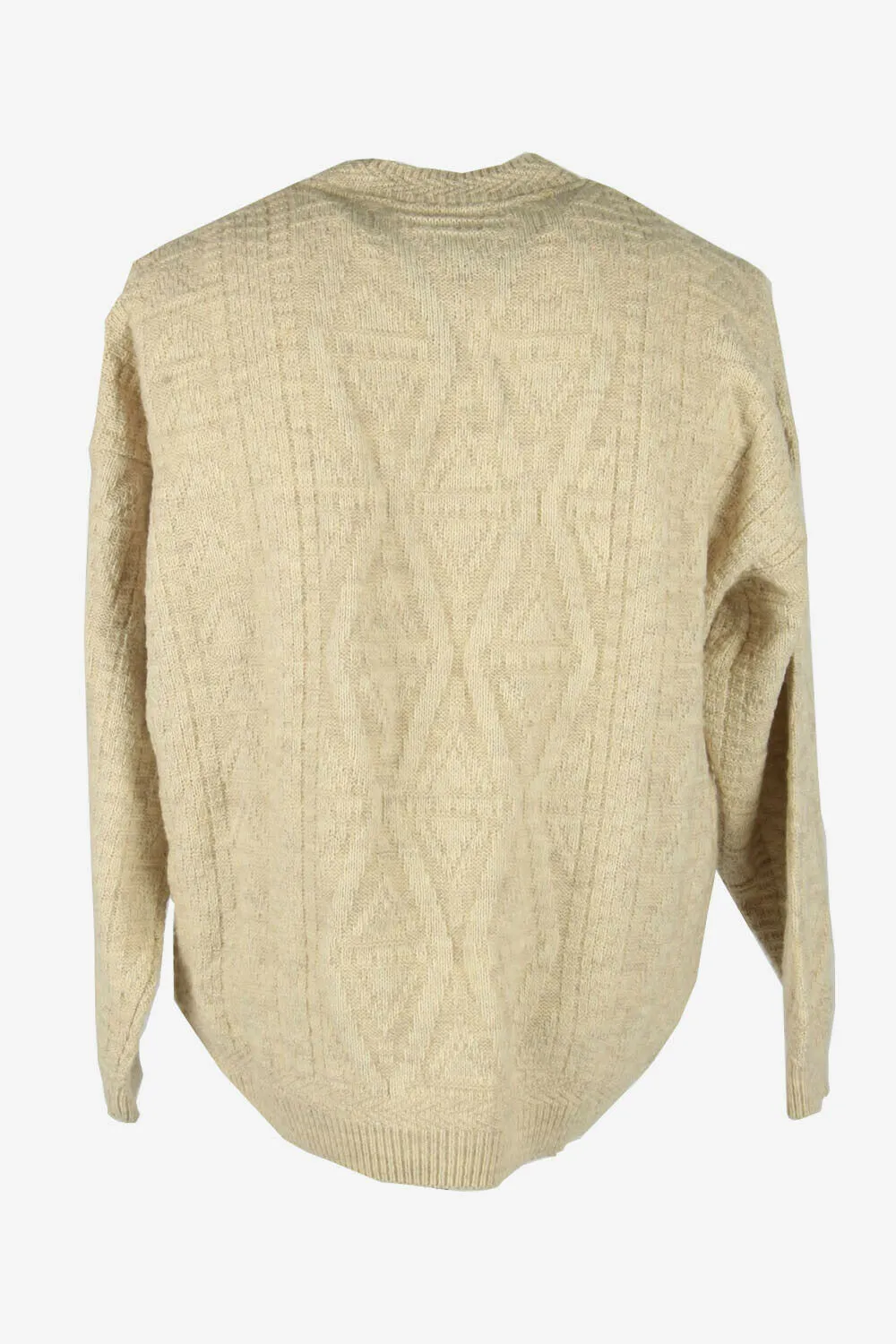 Vintage Cable Knit Wool Jumper Crew Neck Pullover 90s Beige Size XL - Pepper Tree London