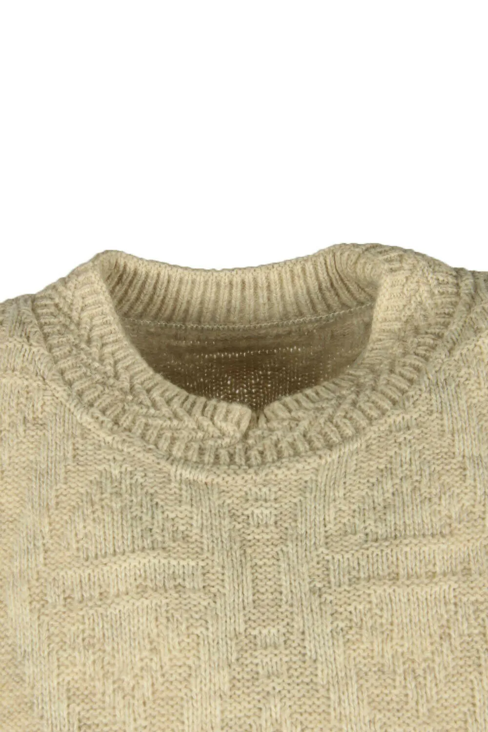 Vintage Cable Knit Wool Jumper Crew Neck Pullover 90s Beige Size XL - Pepper Tree London