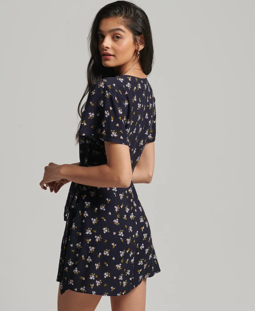 Vintage Mini Wrap Dress | Navy Floral